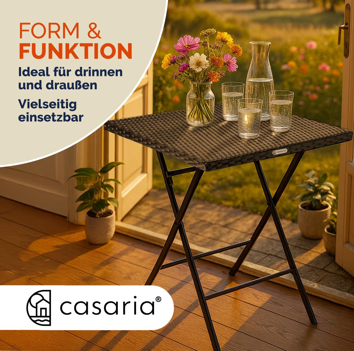 Casaria Tavolo Pieghevole Polyrattan 65x65cm 60kg Giardino Esterno