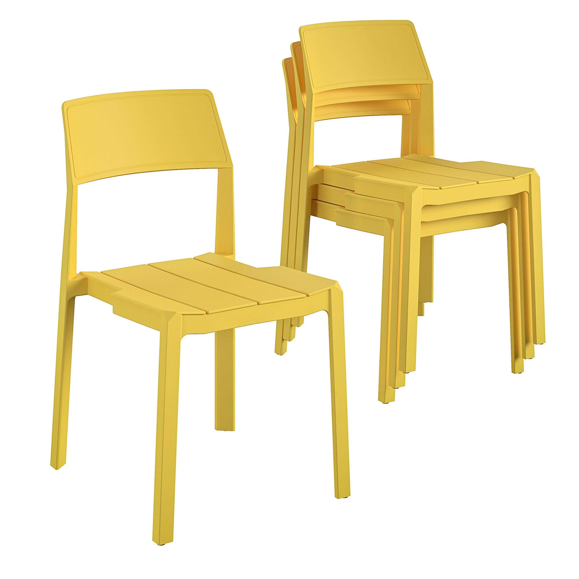 Novogratz 87817YLW4E Poolside Collection, Chandler Stacking, 4-Pack, Bright Yellow Dining Chairs