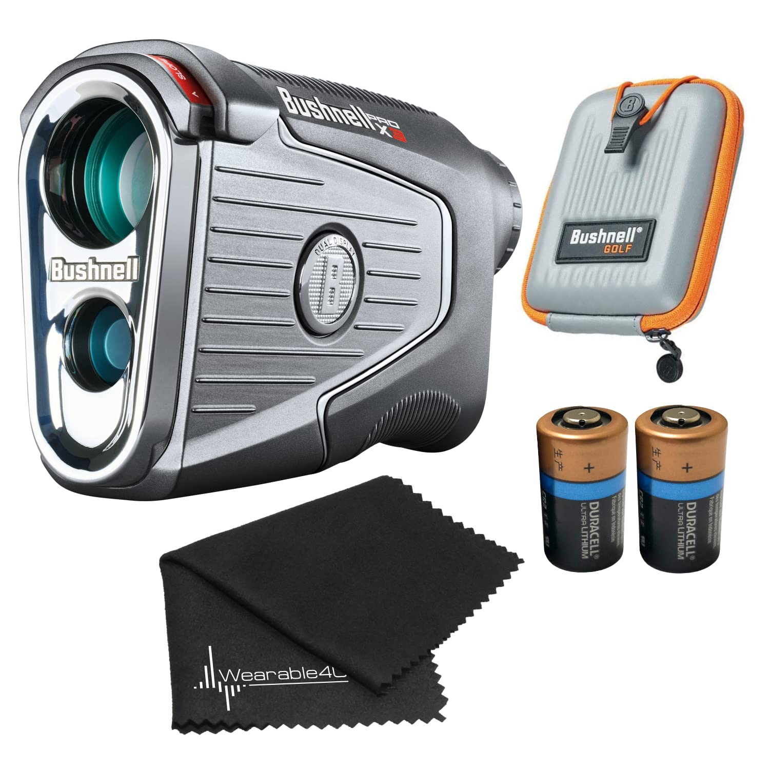 Bushnell PRO X3 / Pro X3+ (Plus) Advanced Laser Golf Rangefinder with Included Carrying Case, Carabiner, Lens Cloth, and Selected Wearable4U Bundle