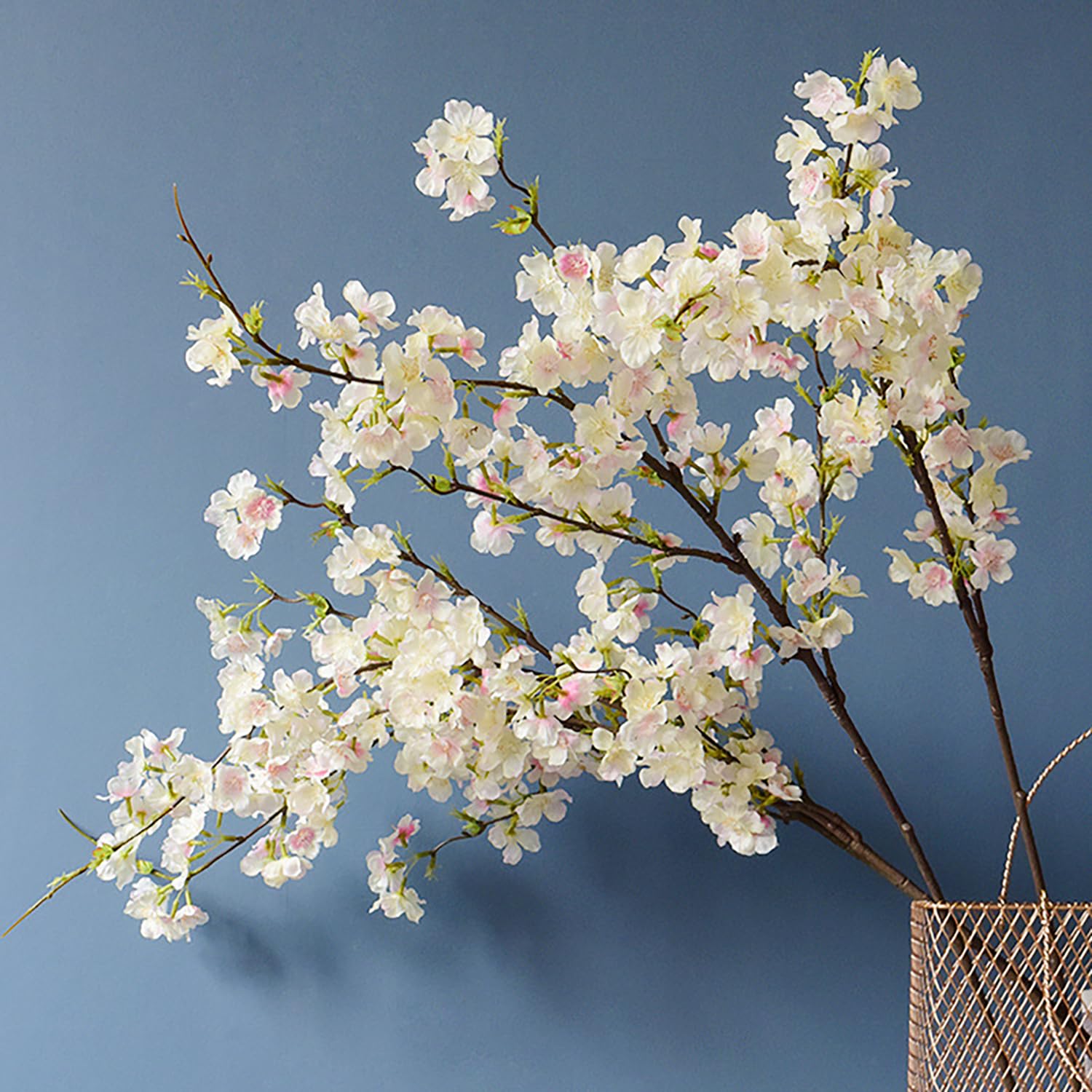 JOAAZAR 3 Fleurs Artificielles de Cerisier Décoration 43 Pouces de Longues Tiges Fausse Fleur Decoration Sakura Fleurs en Soie Décoration pour Balcon Jardin Bureau Vase Décoration (Blanc