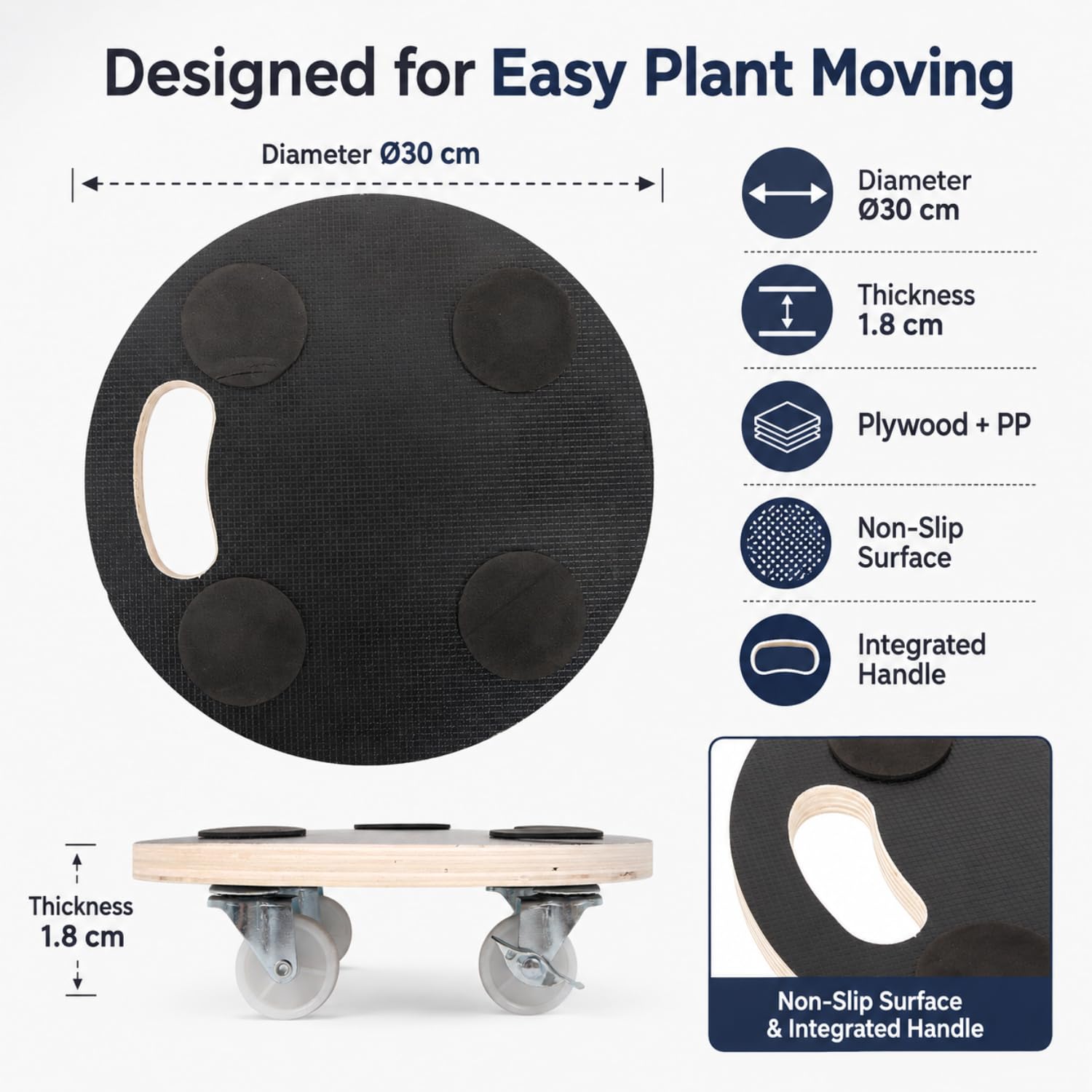 Green>it® Chariot à Plantes en Bois plaqué Ø 30 cm