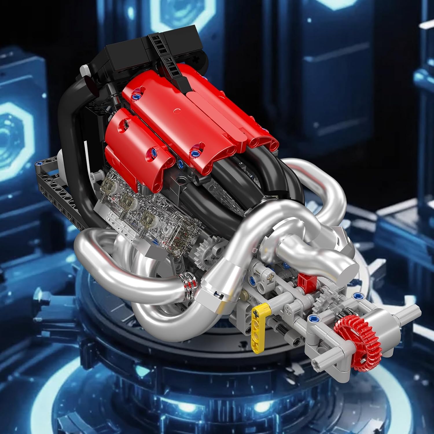 Mould King 10188 Engine Model Building Set, V-Type Internal Combustion Engine Kit with Moving Pistons and Crankshaft, 980 Pieces for Adult Hobbyists and Professional Display