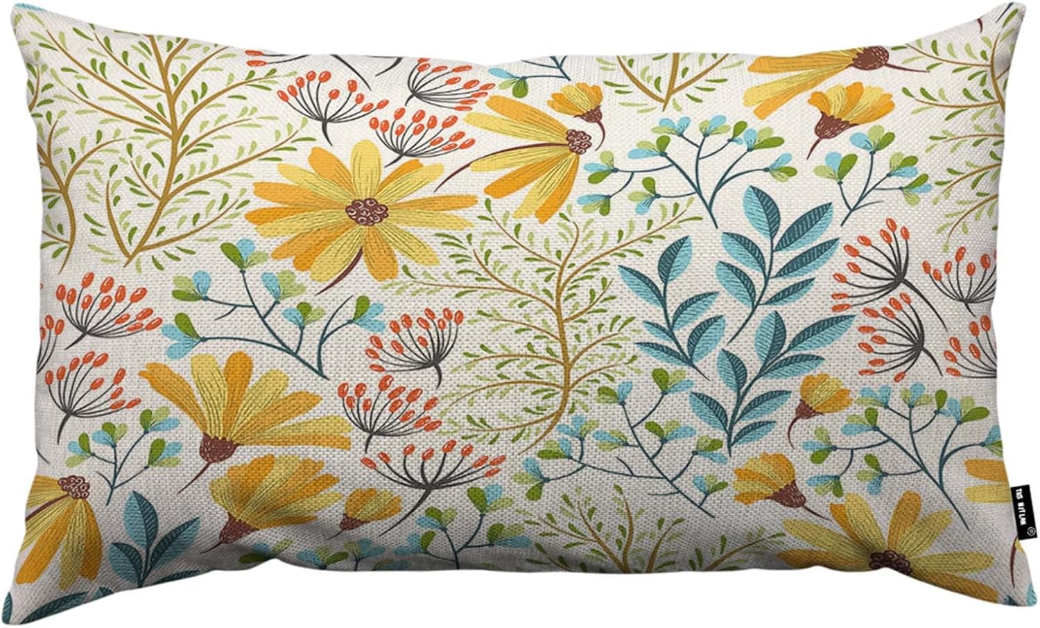 TKS MITLAN Colorful Floral Pillow Cover 12x20 inch Abstract Yellow Flower Green Branches Blue Leaves Red Fruit Spring Modern Decorative Throw Pillow Covers Linen Cushion Case for Sofa Couch