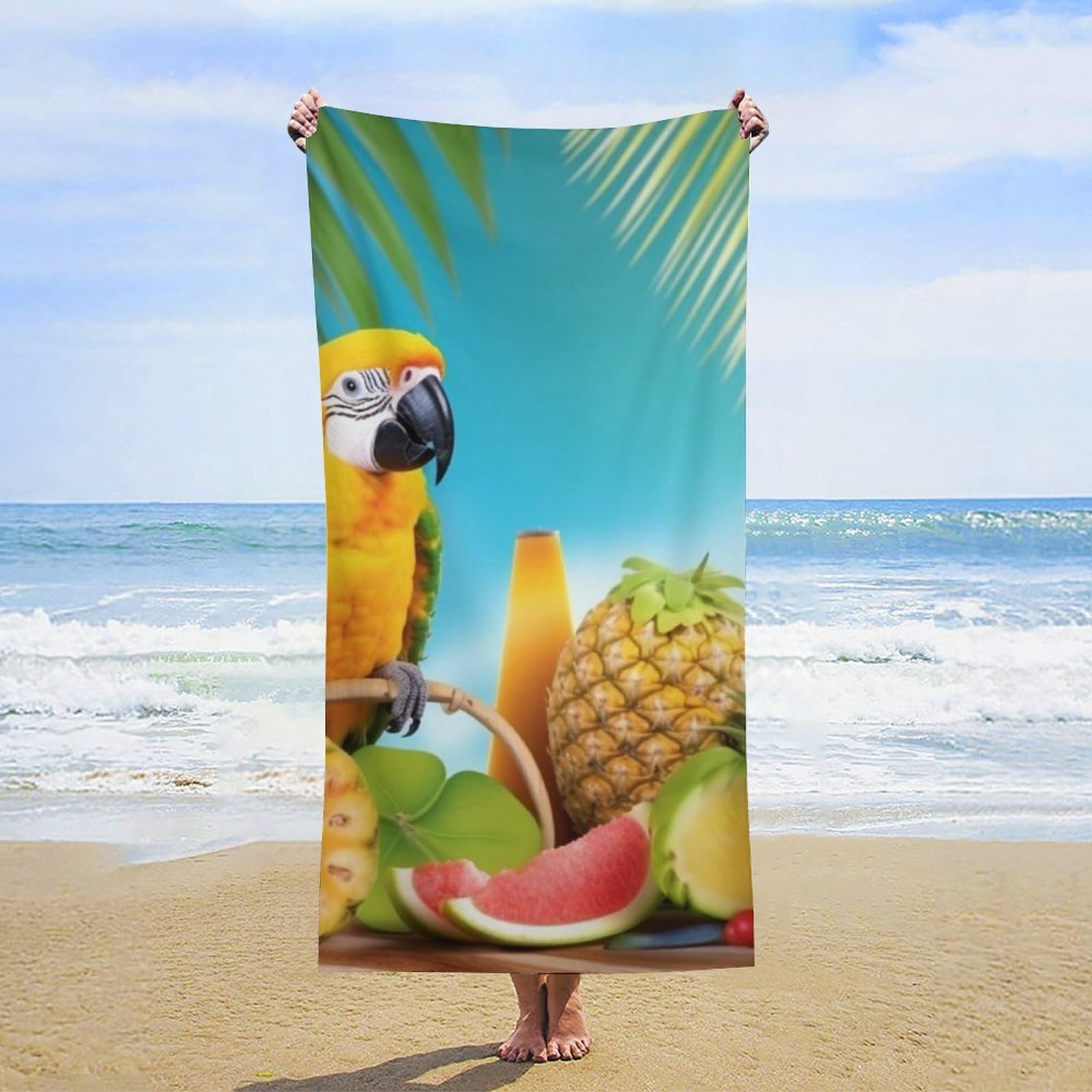 NTVOWPZO Summer Parrot Pineapple Birds Beach Towel Oversized Microfiber Bath Towels Lightweight Sand Proof Beach Towels Absorbent Pool Towels for Swimming Yoga Bathroom Towel 31.5" X 63"