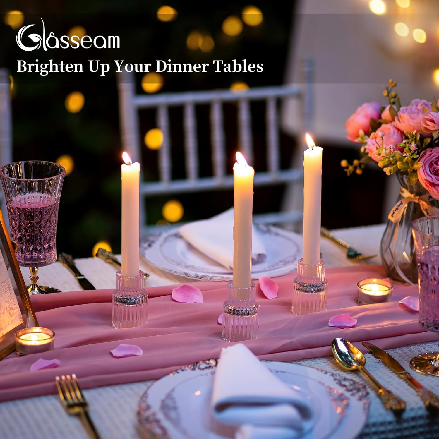 Glasseam Small Candle Stick Holder: Crystal Clear Glass Candle Holder Set of 10, Modern Taper Candle Holders for Table Centerpiece, Ribbed Tapered Candlestick Holders for Dining Room Decoration - Image 4