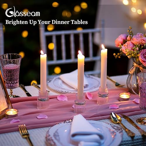 Miniatura 4 de Glasseam Portavelas pequeño juego de 10 portavelas de cristal transparente, modernos portavelas cónicos para centro de mesa, candelabros cónicos