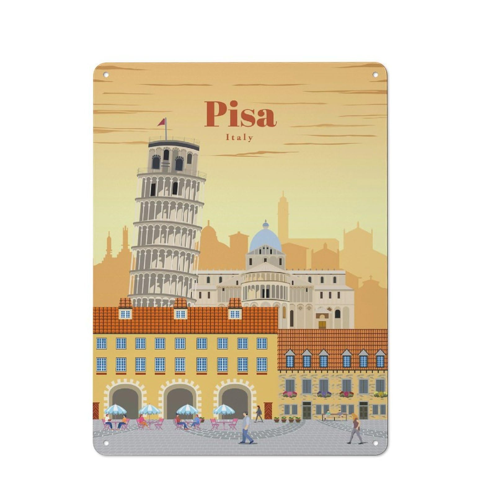 Travel to Pisa Metal Wall Plaque for Bar Wall, Pub Room And Party Space, Gift for Friends, Dad Or Home Bar Owners, 40x30cm