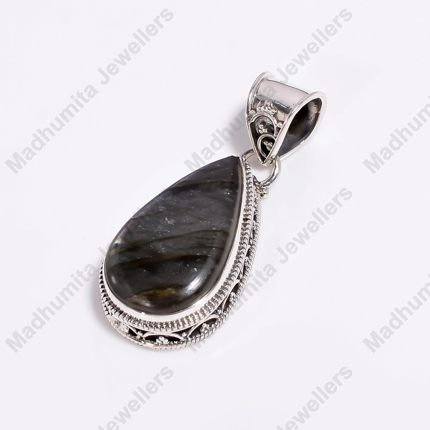 Natural Large Purple Labradorite Stone 925 Sterling Silver Handmade Design Statement Pendant Necklace Gift Jewelry for Her