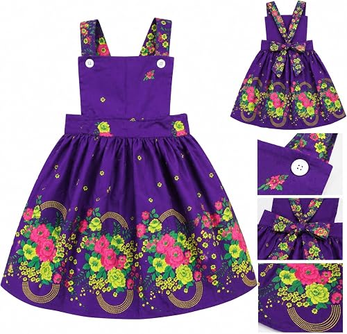 African Floral Pinafore Dress for Girls Ages 5–7