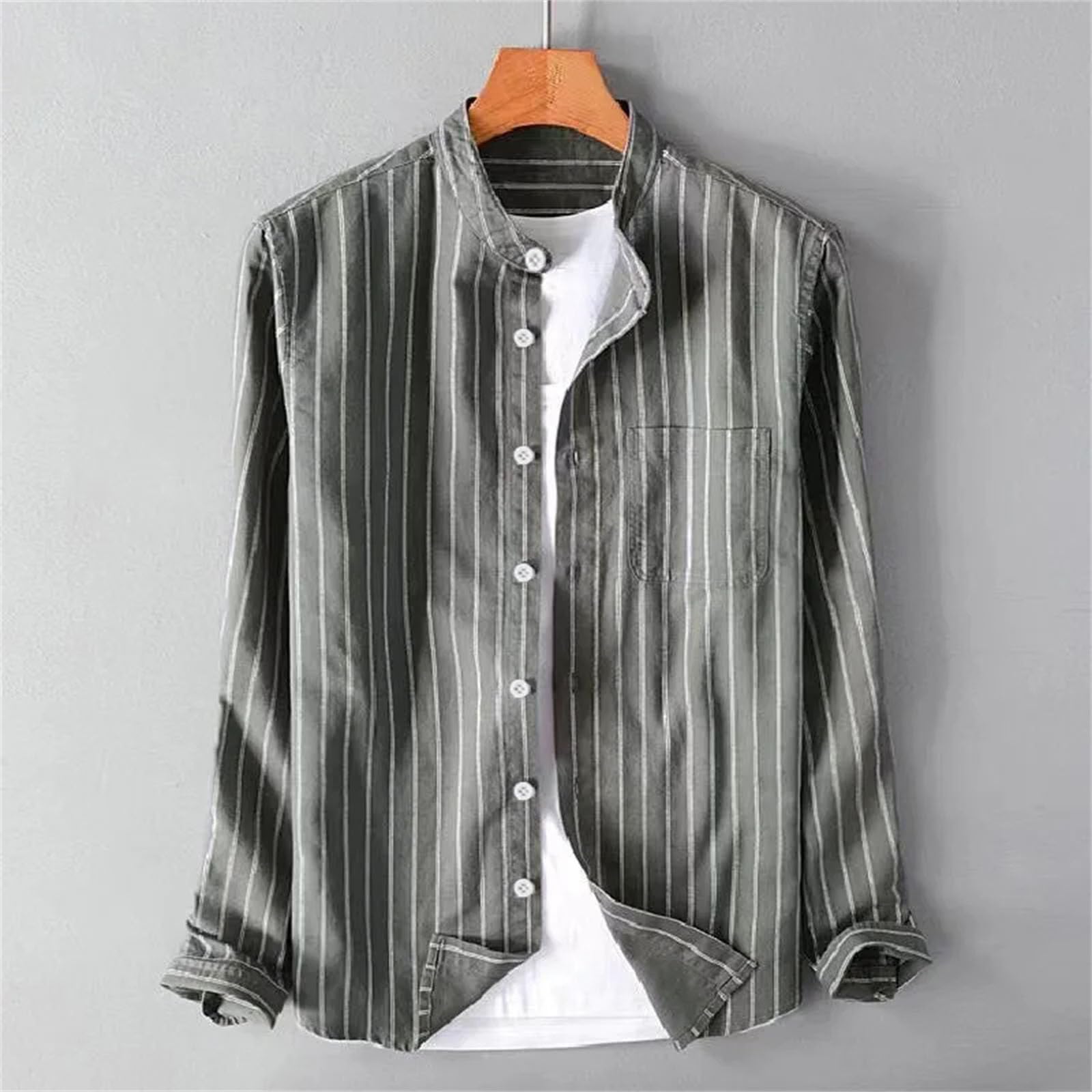 Camicie da uomo in cotone e lino streetwear casual a maniche lunghe con bottoni a righe