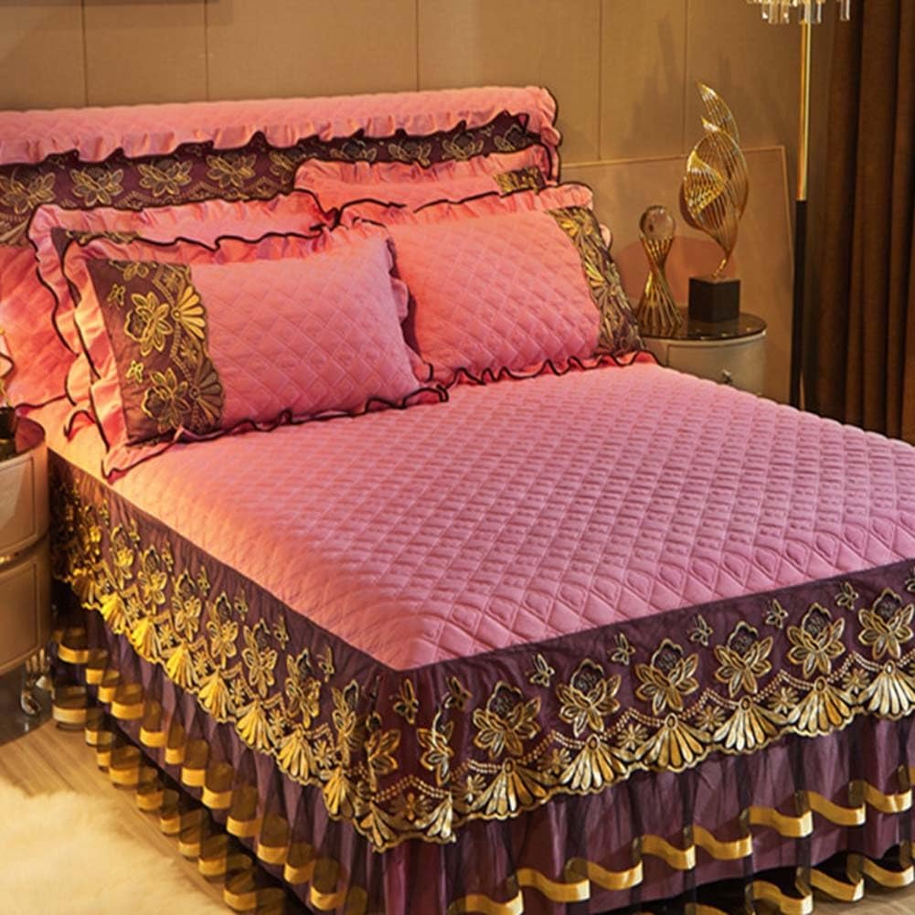 Bettdecke Set, Rüschen Tagesdecke, Bettüberwurf, Rüschenrock Tagesdecke, Bettrock Vollbett lang, Queen Size Bettlaken Set mit Bettrock(B,180x200CM/71x79in)