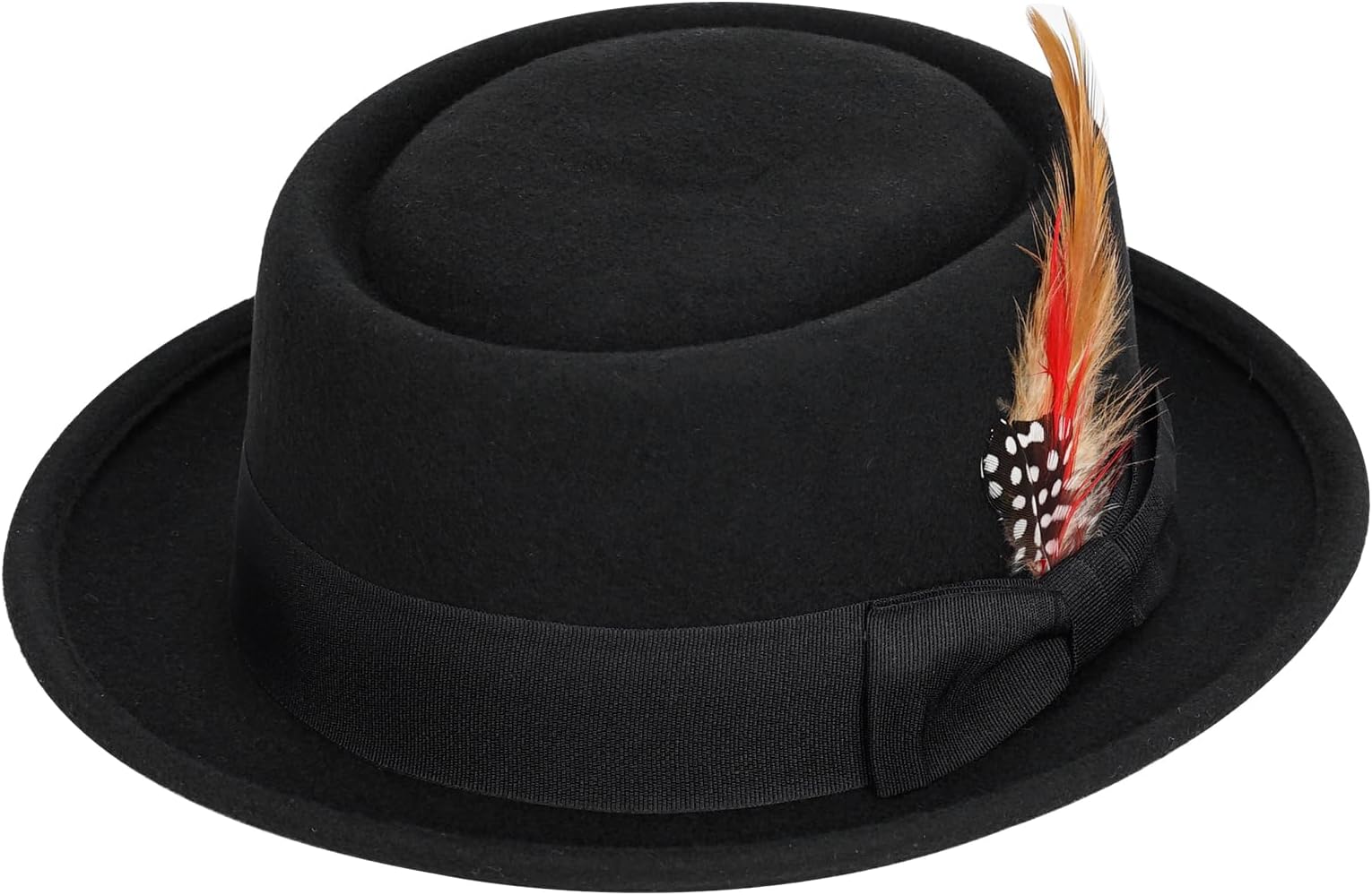 Pork Pie Hat for Men/Women Wool Felt Fedora Boater Porkpie Flat Top Derby Black