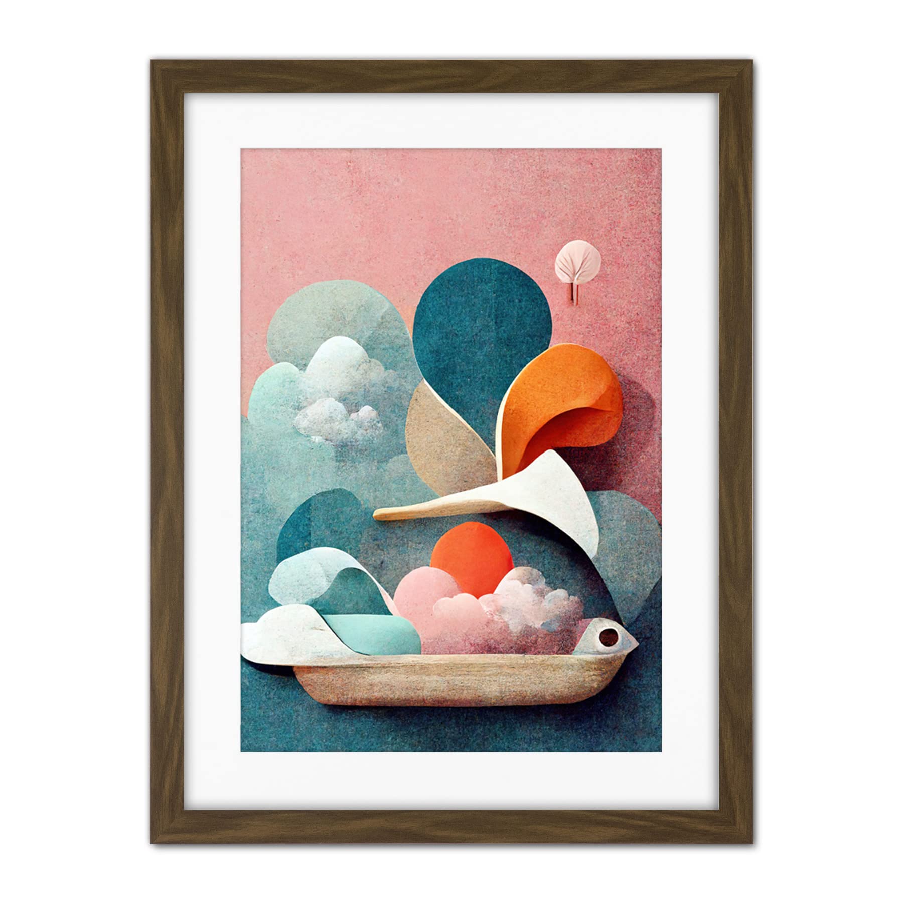 Doppelganger33 LTD Modern Boho Abstract Ship In Sky Clouds In Pastel Colours Toilet Artwork Framed Wall Art Print 18X24 Inch