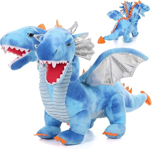 Muiteiur Animal de peluche de dragón gigante de 2 cabezas, dragón suave de 24 pulgadas con alas, lindo dragón de peluche para bebés, niños, niñas,