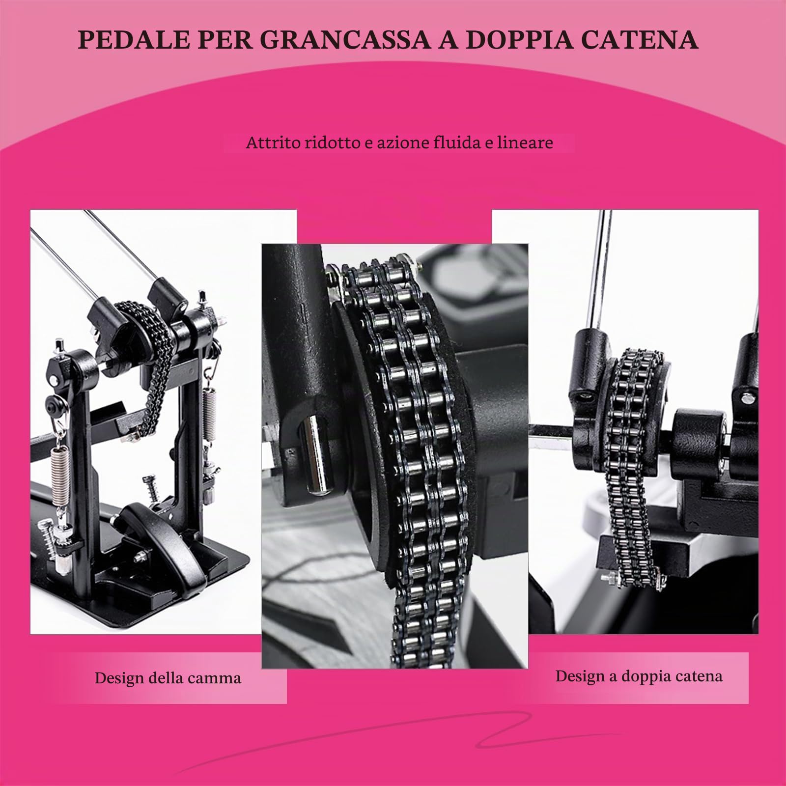 Doppio Pedale Batteria, Doppio Pedale con Doppia Catena, Doppio Pedale, Accessori per Percussioni Professionali (V-VZ14)