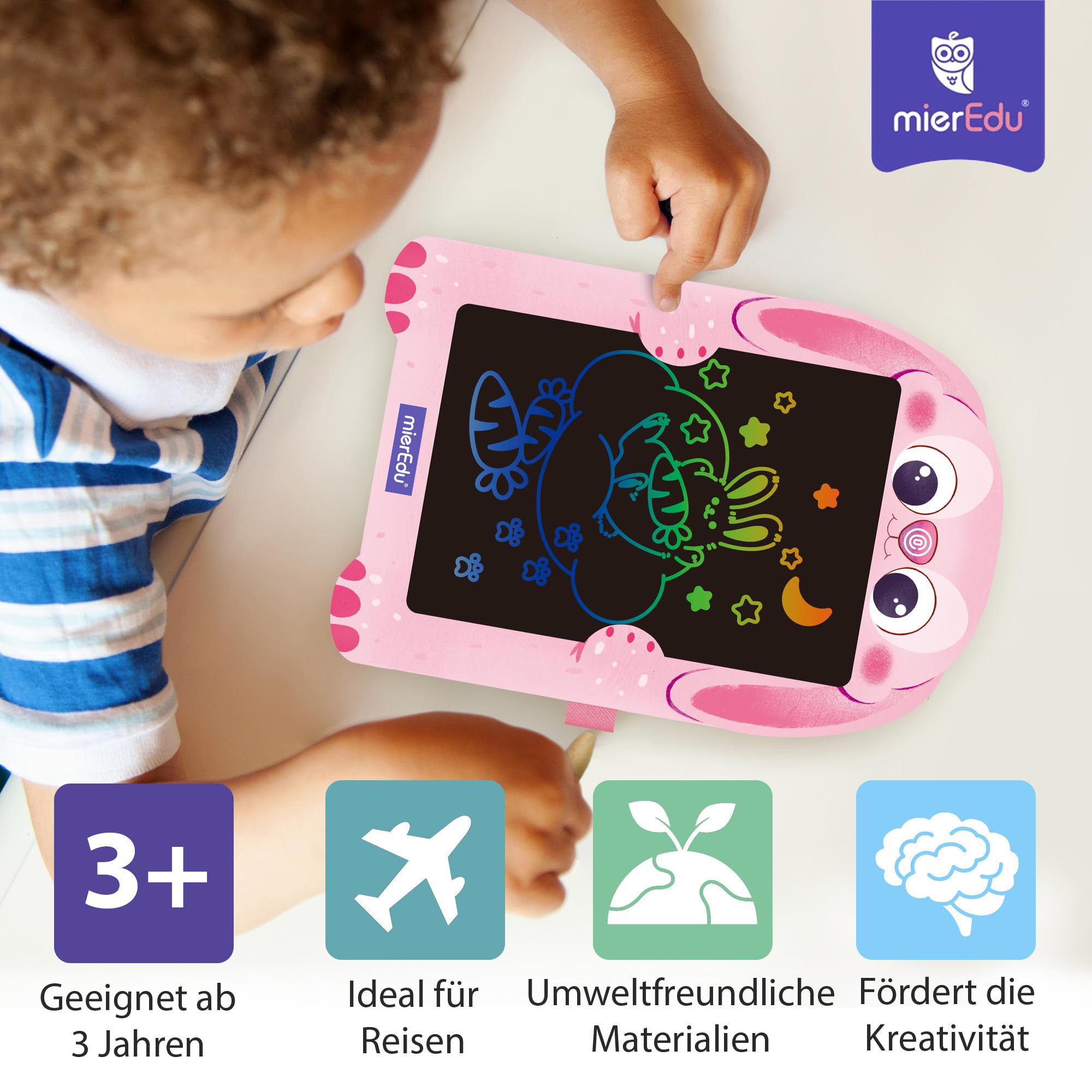 mierEdu LCD Writing Board Children's Rabbits 8.5 Inch - Magic Painting Board with Pen, Magic Board for Girls & Boys - Reusable Drawing Board, Ideal for Travel - Gift Children from 3 Years - Image 3