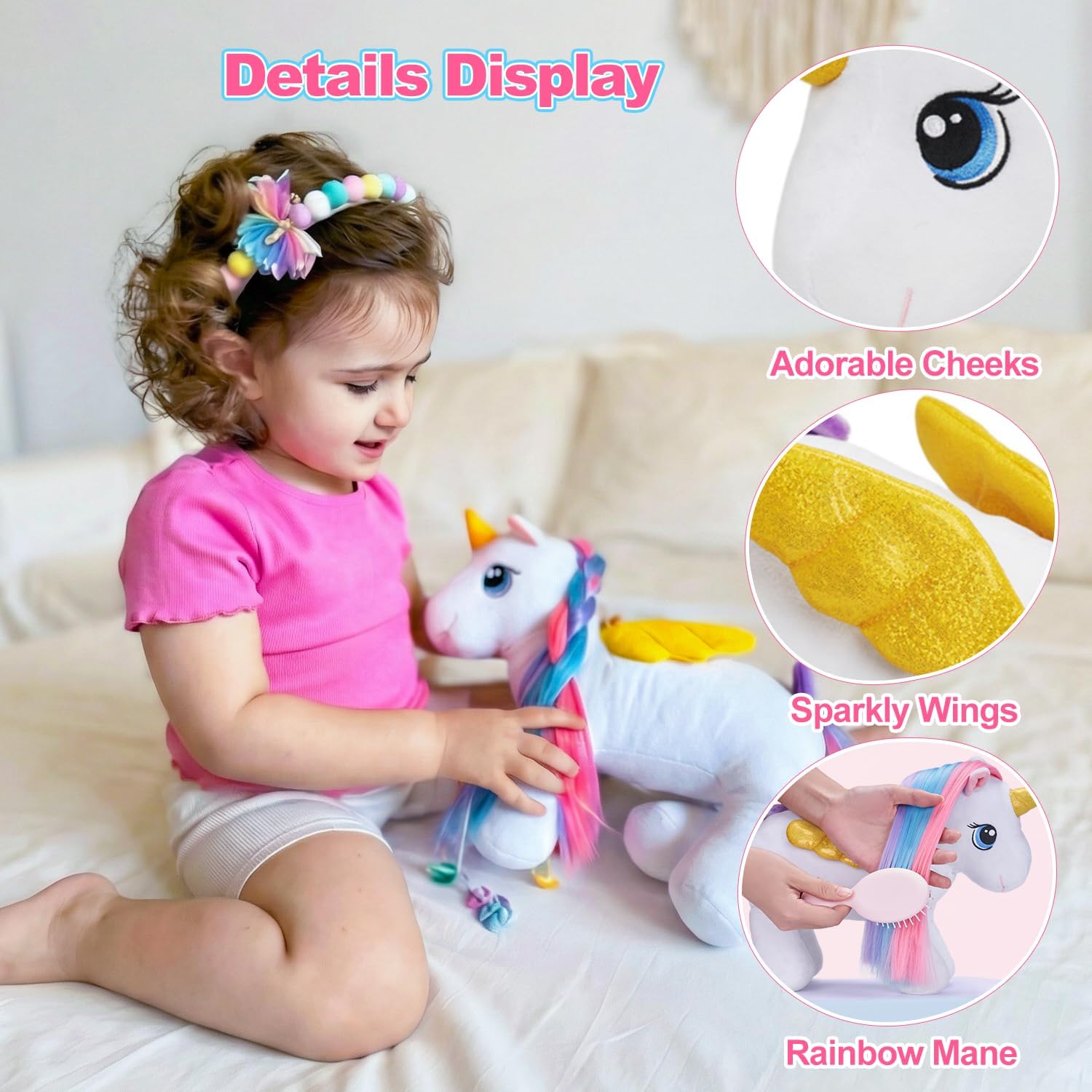 OUOZZZ Unicorn Stuffed Animal with 4 Babies Inside and a Comb 14.7" Colorful Rainbow Unicorn Plush Toys for 3 Year Old Girls, Daughters on Birthday Day Stuffed Animals Gift