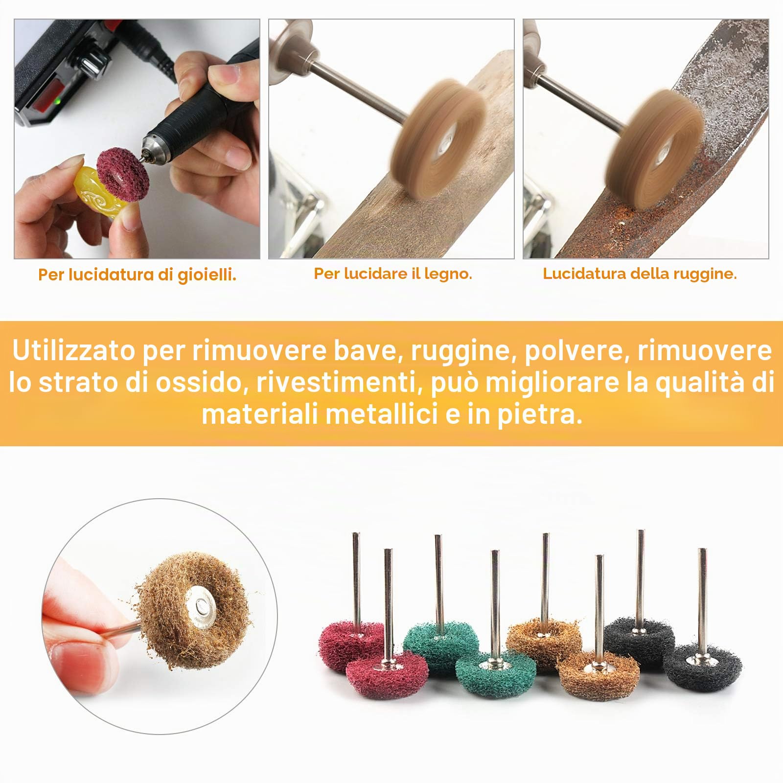 Set di 40 ruote abrasive per lucidatura per utensili rotanti Dremel, ruote per lucidatura per trapano legno, smerigliatrice da banco, grana 80/150/240/300/400