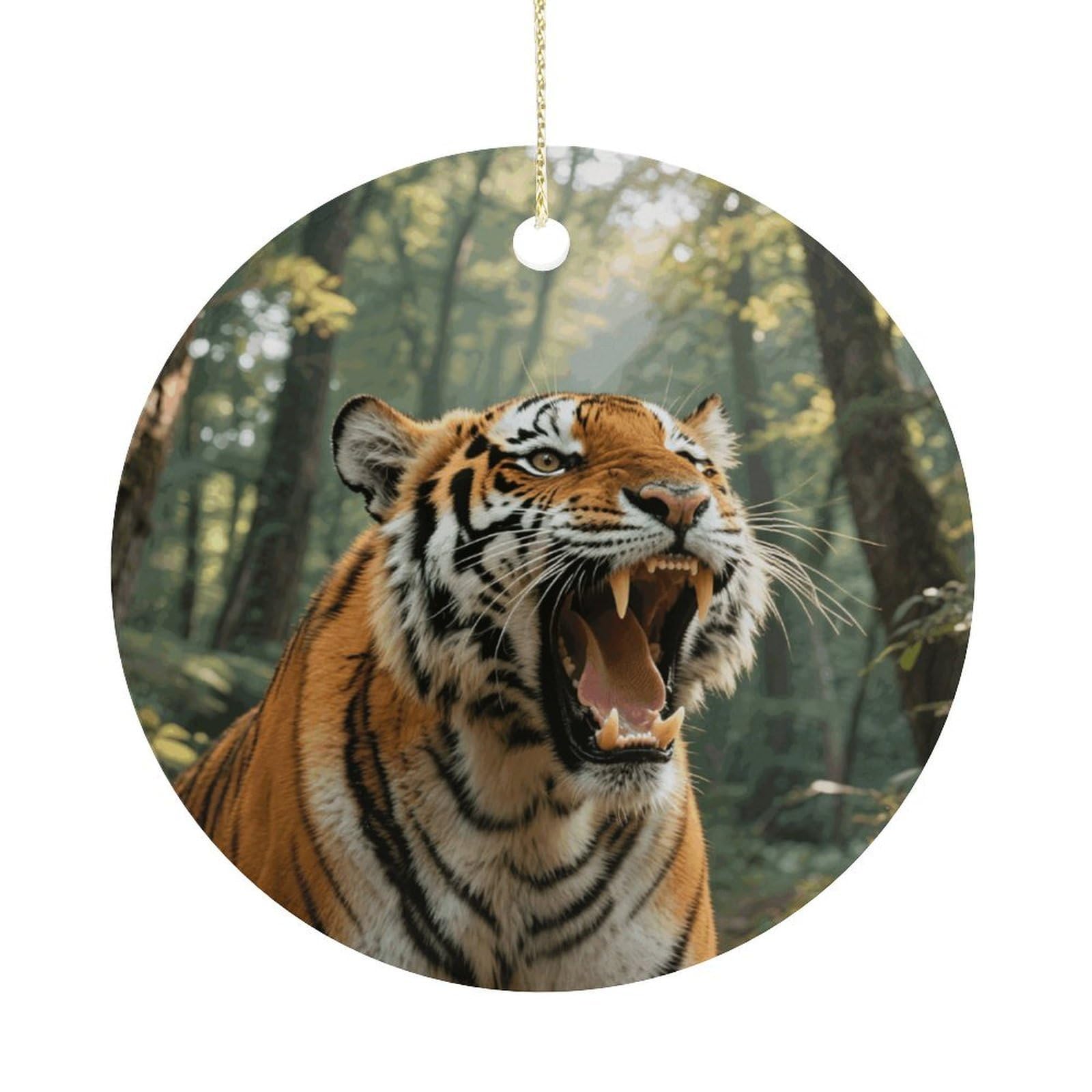 Personalized Christmas Ornaments 2025 Ceramic Hanging Siberian Tiger in The Forest Ornaments with Gold String Double-Sided Vintage Holiday Decorations for Tree Mantel Tabletop Xmas Party Favors