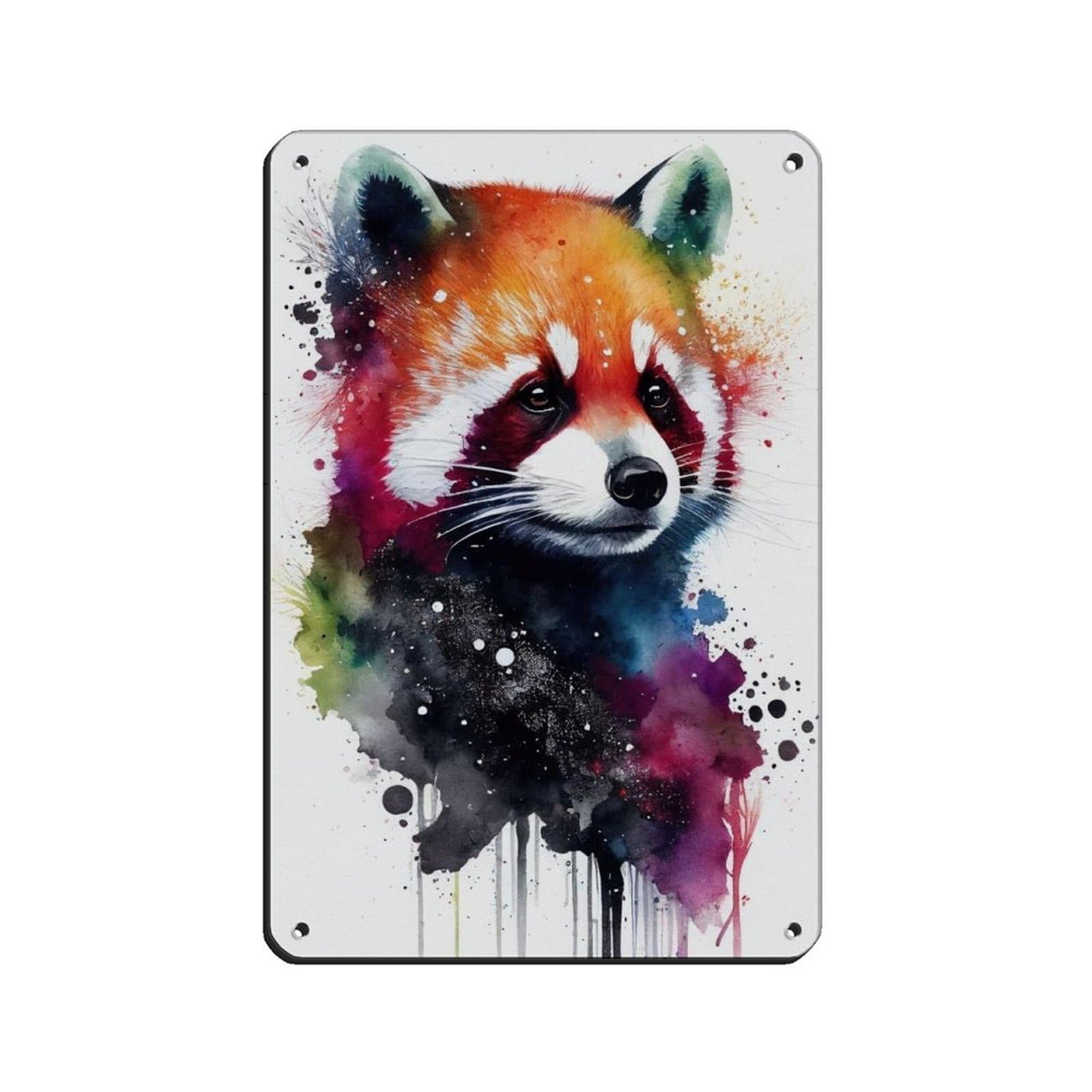Watercolour Portrait Red Panda Poster Tin Sign Vintage Metal Pub Club Cafe Bar Home Wall Art Decoration Poster Retro 8x12inch(20x30cm)