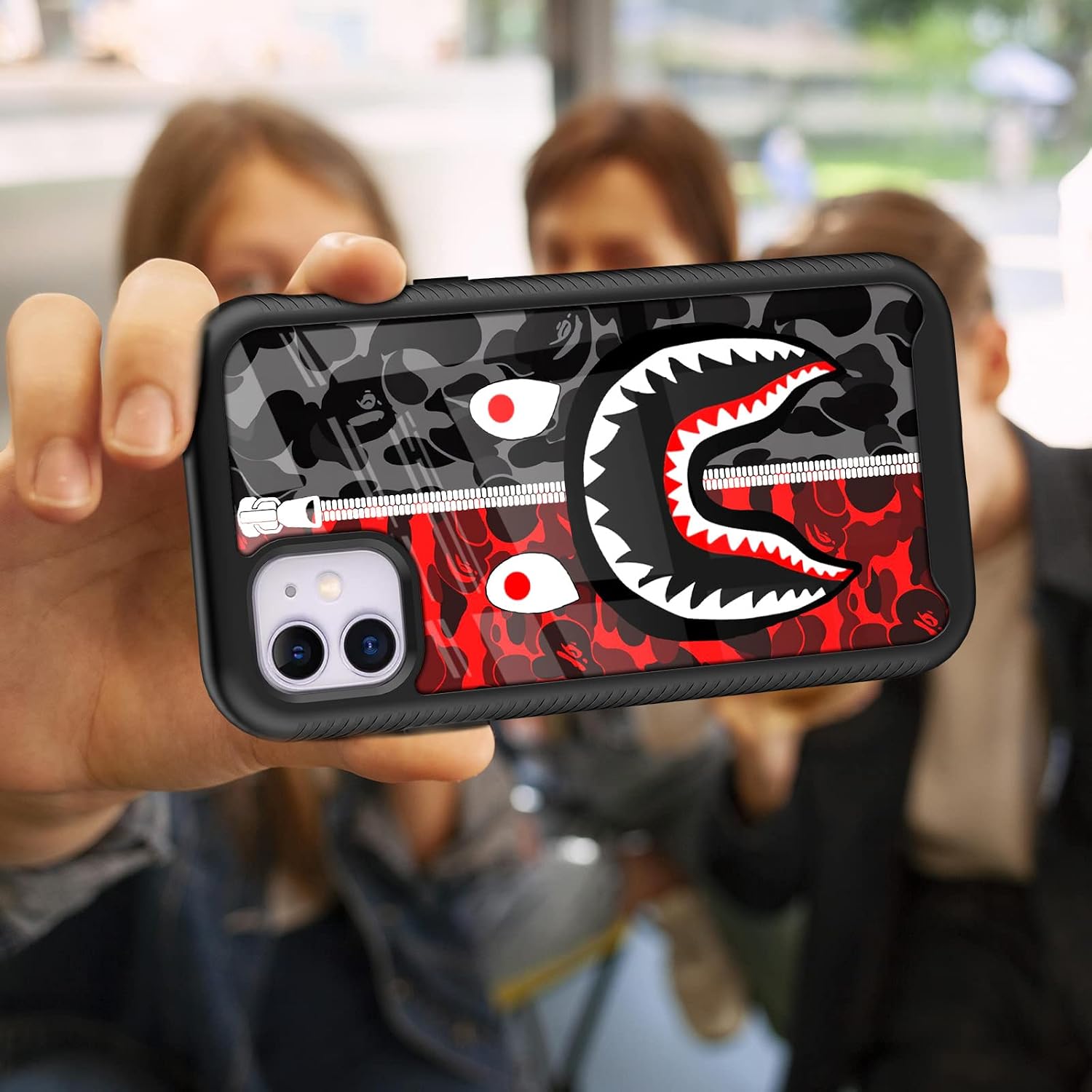 Street Fashion Cool Camo Red Gray Zipper Shark Design Compatible with iPhone 11 Case for Boys Man Luxury Shockproof Rugged Cover Dual Layer Soft TPU + Hard PC Bumper Full-Body Protective Case image 4