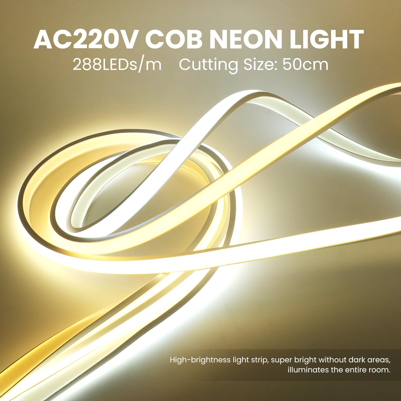 KISUFU Ruban LED Néon, 220V Flexible Néon COB LED Bande Lumineuse, 288 LED/M IP65 Néons Light Strip pour Intérieur Extérieur Décoration DIY, Blanco,40M.