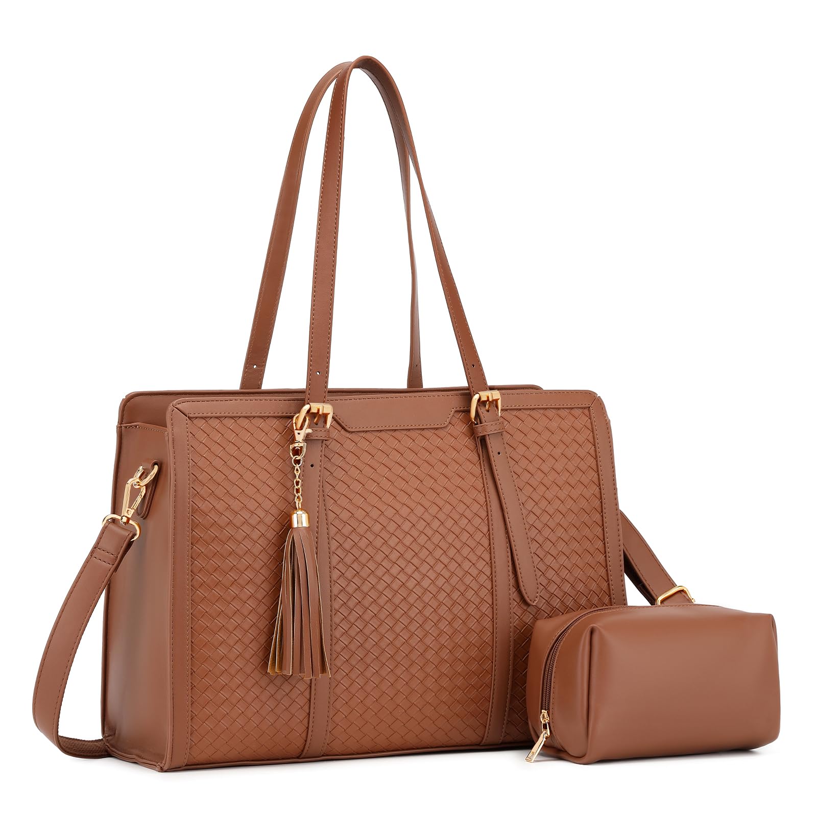 Laptop Tote Bag for Women fits 15.6 Laptop, PU Leather Work Tote bags for Women Large Computer Tote Handbag