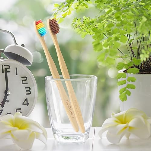 Miniatura 6 de Cepillos de dientes de bambú biodegradables, 10 cepillos de dientes de cerdas suaves sin BPA, naturales, ecológicos, verdes y compostables (cerdas
