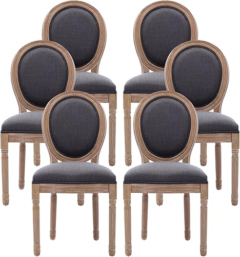 Miniatura 26 de Nrizc - Juego de 4 sillas de comedor de estilo francés rústico, sillas de tela de granja con respaldo redondo, silla de comedor de ratán, sillas