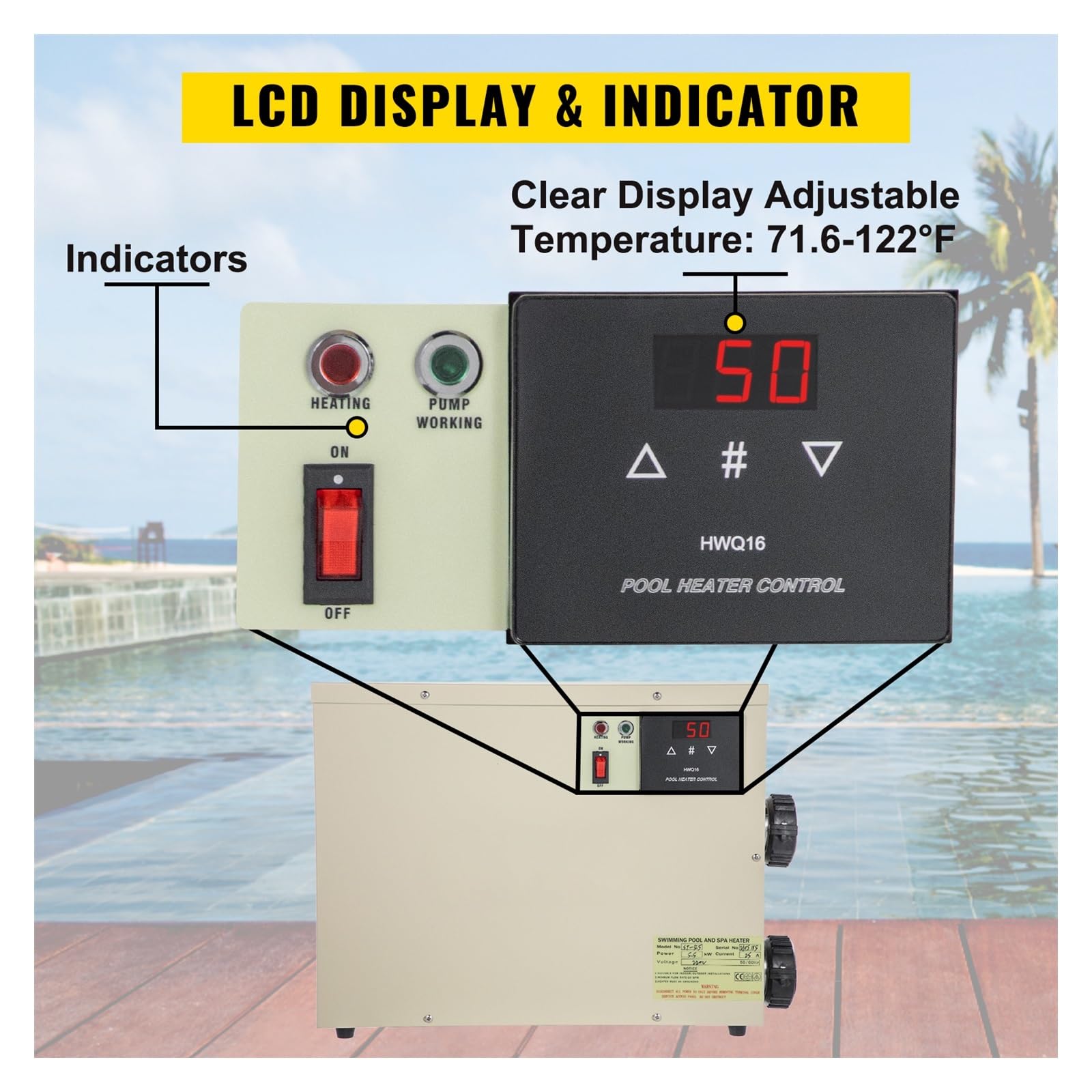 Riscaldatore per piscina Termostato for scaldabagno digitale elettrico 11KW Riscaldatore for piscina SPA Vasca idromassaggio Riscaldamento for vasca Temperatura regolabile Pompa di calore per piscina