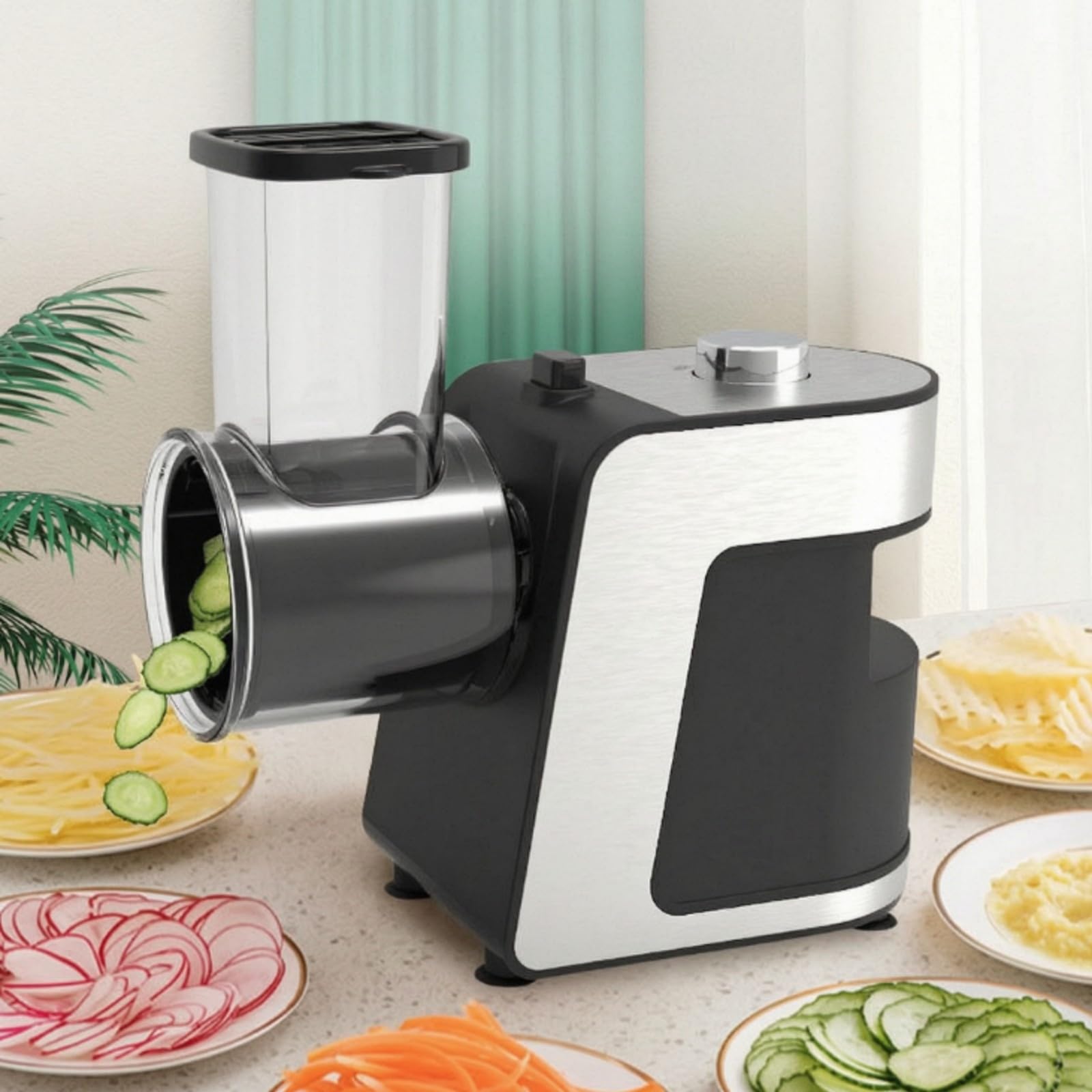 Rallador Multifuncional Compacto Rebanadora Verduras con Cabezales Intercambiables, para Encimera, Cocineros