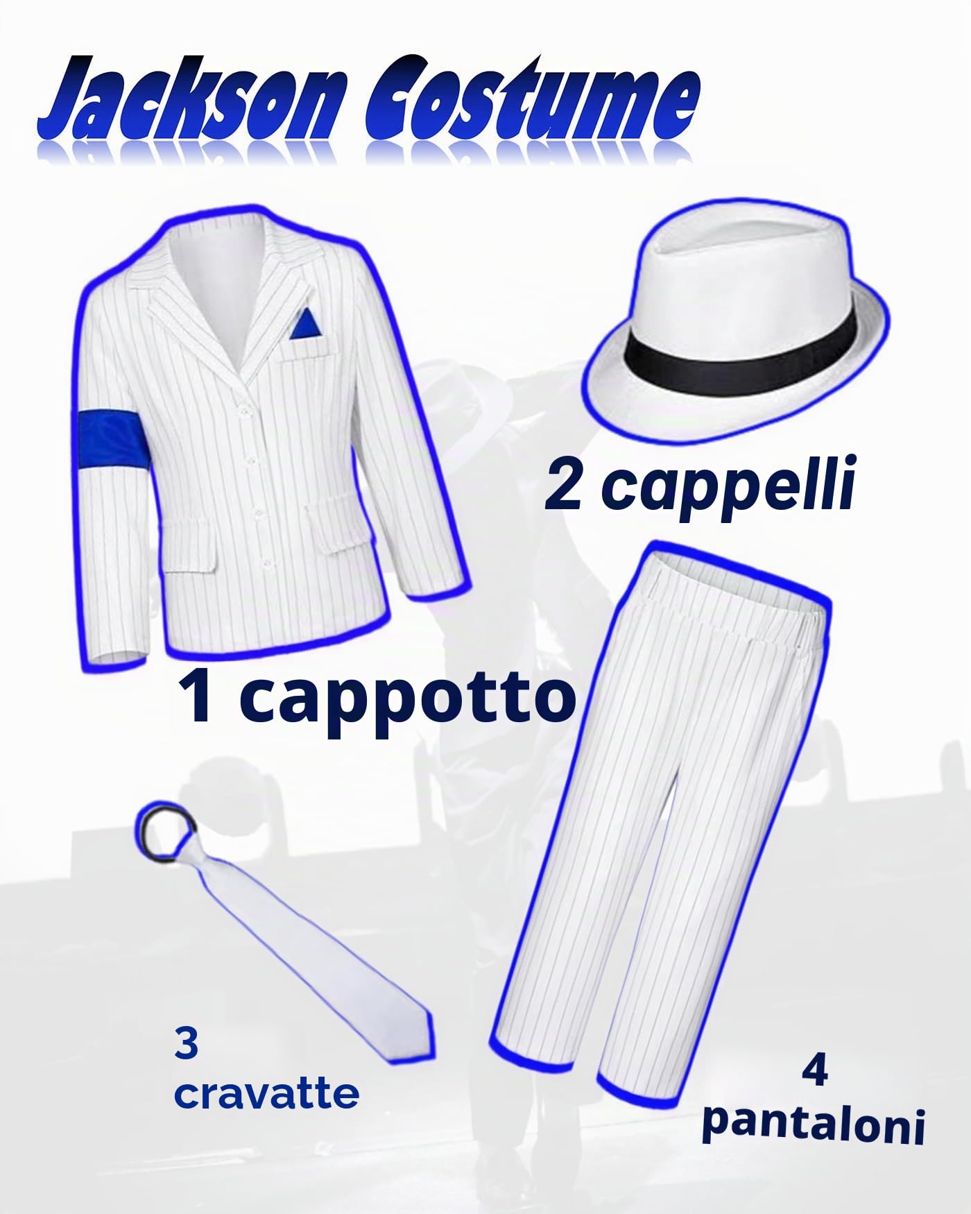 Pop King Michael Stage Outfits, vestito Rockstar MJ Tour Blazer – giacca a righe bianche pantaloni e cravatta anni '80 e '90 set vestito per Halloween Dance Party Casual