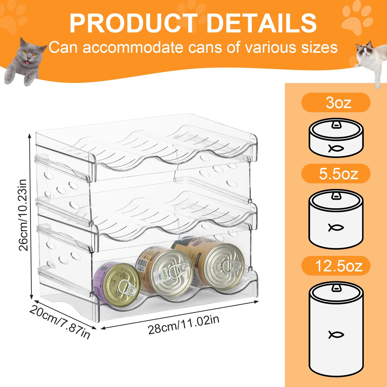 Organizador de Alimentos para Gatos, Organizador de Latas de Comida para Gatos para Despensa Estante de Almacenamiento de Alimentos Húmedos para Nevera, Armario, Cocina (3 Capas)
