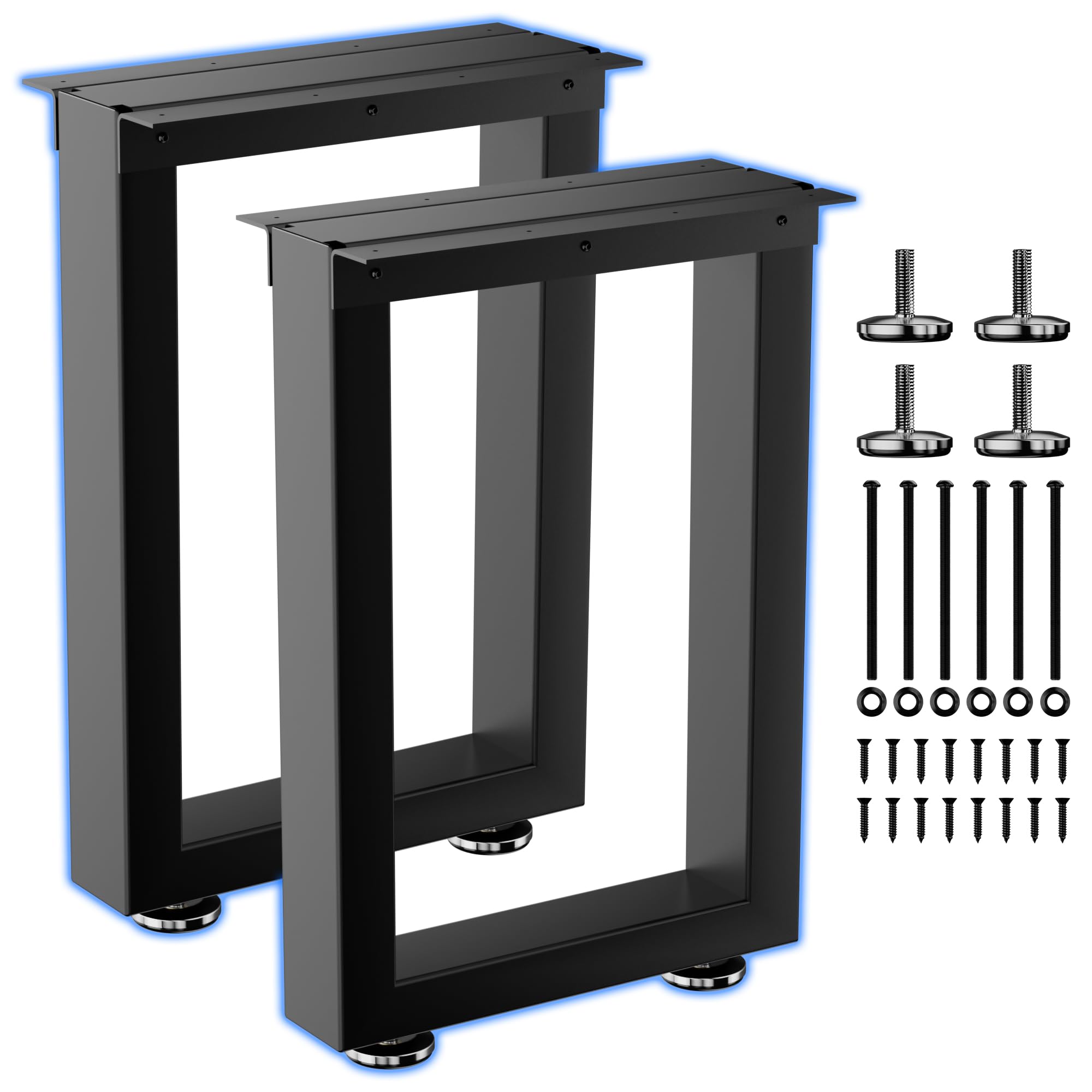 Patas de escritorio resistentes de 40 cm, 2 unidades, base de metal negro industrial, tubo de soporte de acero para encimera y banco de bricolaje, forma cuadrada (11,8 pulgadas)