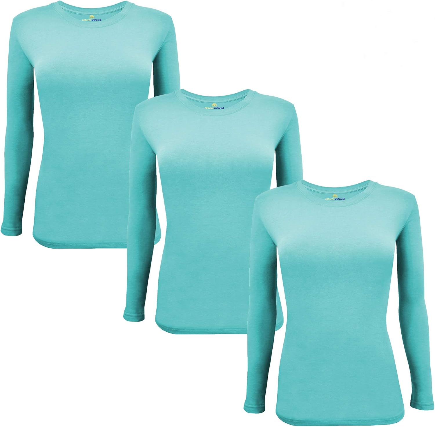Natural Uniforms Women's Under Scrub Tee Crew Neck Long Sleeve T-Shirt Pack of 3 - Multi Pack of 3