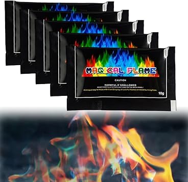 5PCS Fire Colour Changing Powder,Magical Flames,Magic Campfire Flam,Long-Lasting Fire Colour Changing Powder,Magic Neon Flames Fire,Fire Cones Colour Changing,Fire Magic Flames,Mystical Fire Sachets