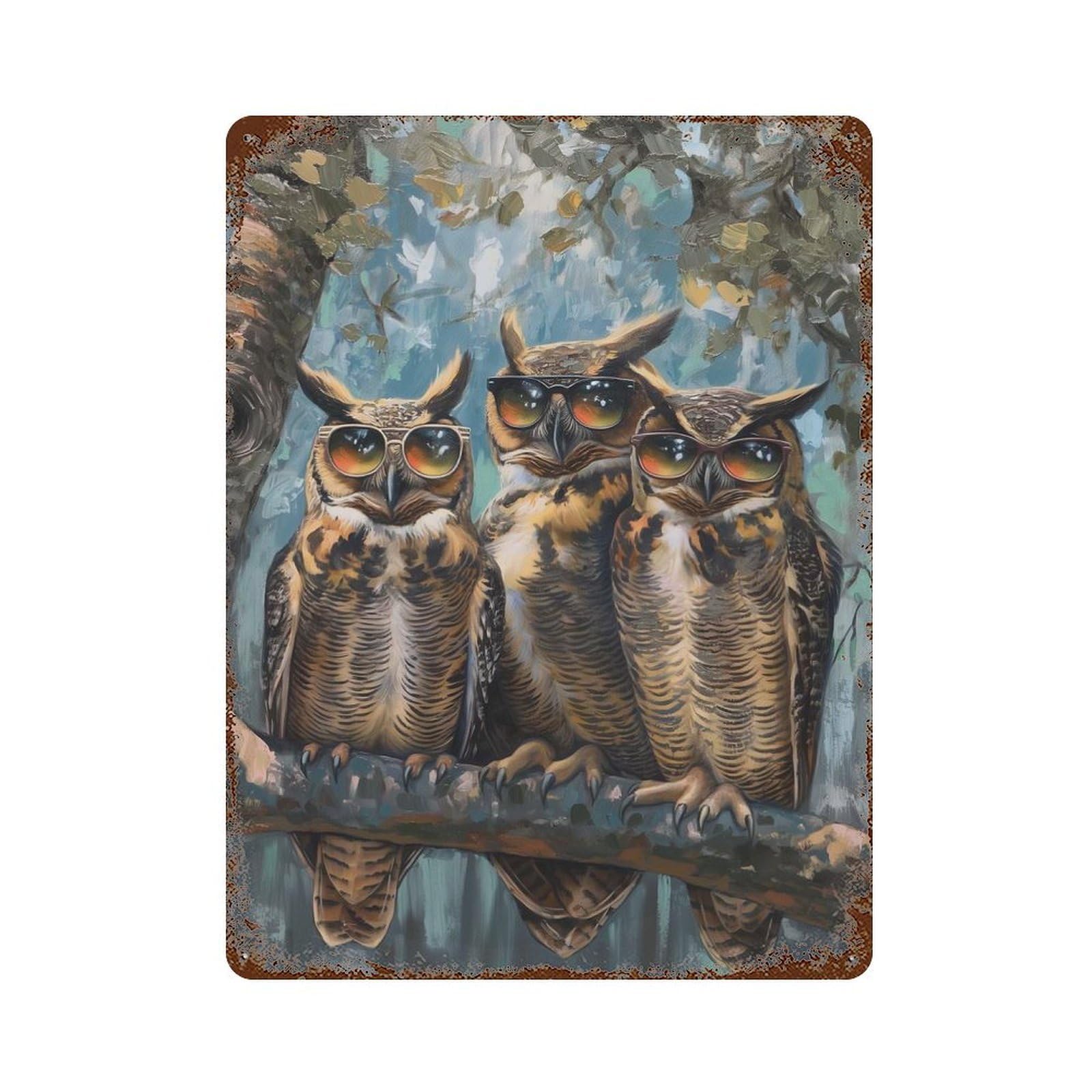 Garage Style Hilarious Owls Sunglasses Rusty Metal Tin Sign 15.7"x11.8", Shabby Chic Decor for Bar And Workshop