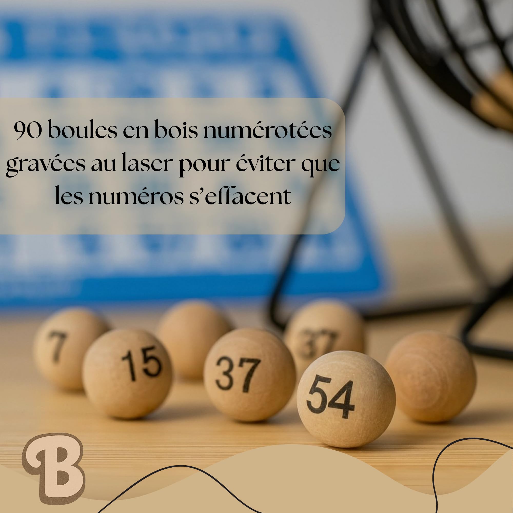 Bingo Jeux Loto - Bingo avec Boulier Loto Métallique, Tableau en Bois Pliable Gravé, 90 Boules en Bois Gravées et 102 Cartons Loto Réutilisables. Idéal pour Jouer en Famille et Entre Amis