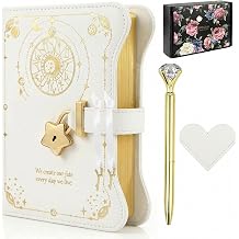 Diary with Lock for Girls and Women, Lockable Kids Diary, A5 PU Leather Notebook, 360 Pages Journal with Lock, Keys and Gift box, lockable Secret Diaryfor Girls Ages 8-14 White