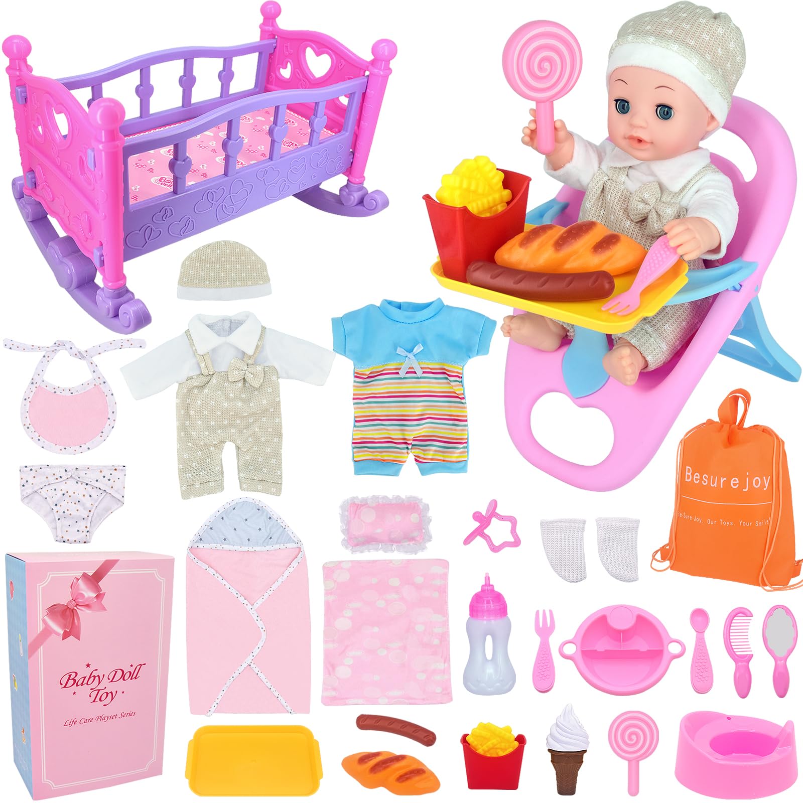 Amazon.com: Besurejoy 12'' Baby Doll Care Playset with High Chair