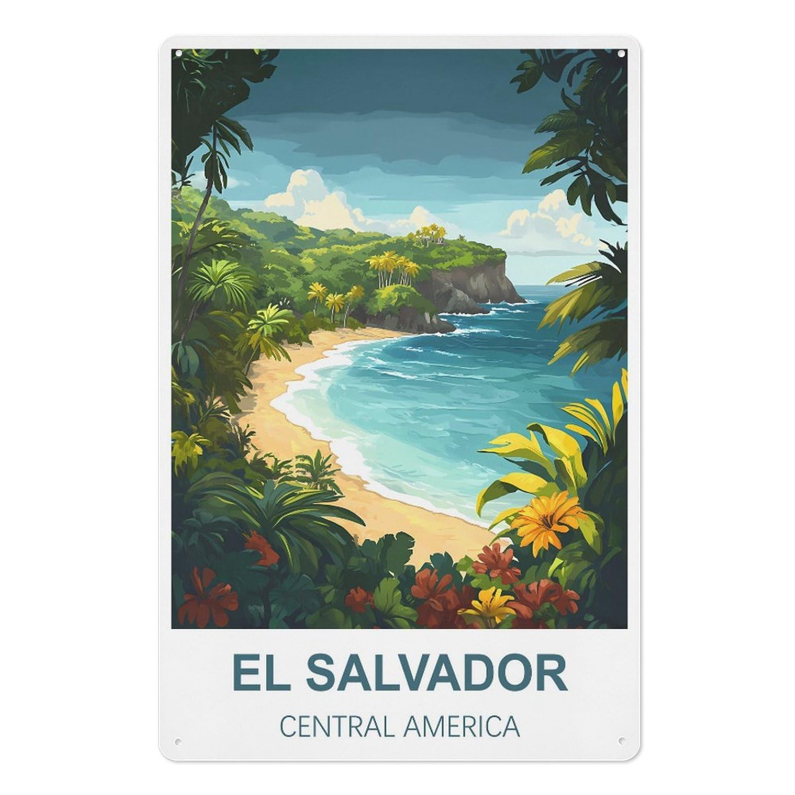 El Salvador Central America Retro Design Tin Painting Vintage Tin Sign 08x12inch(20x30cm) Wall Art for Home Office Bedroom Living Room Cafes Wall Decor