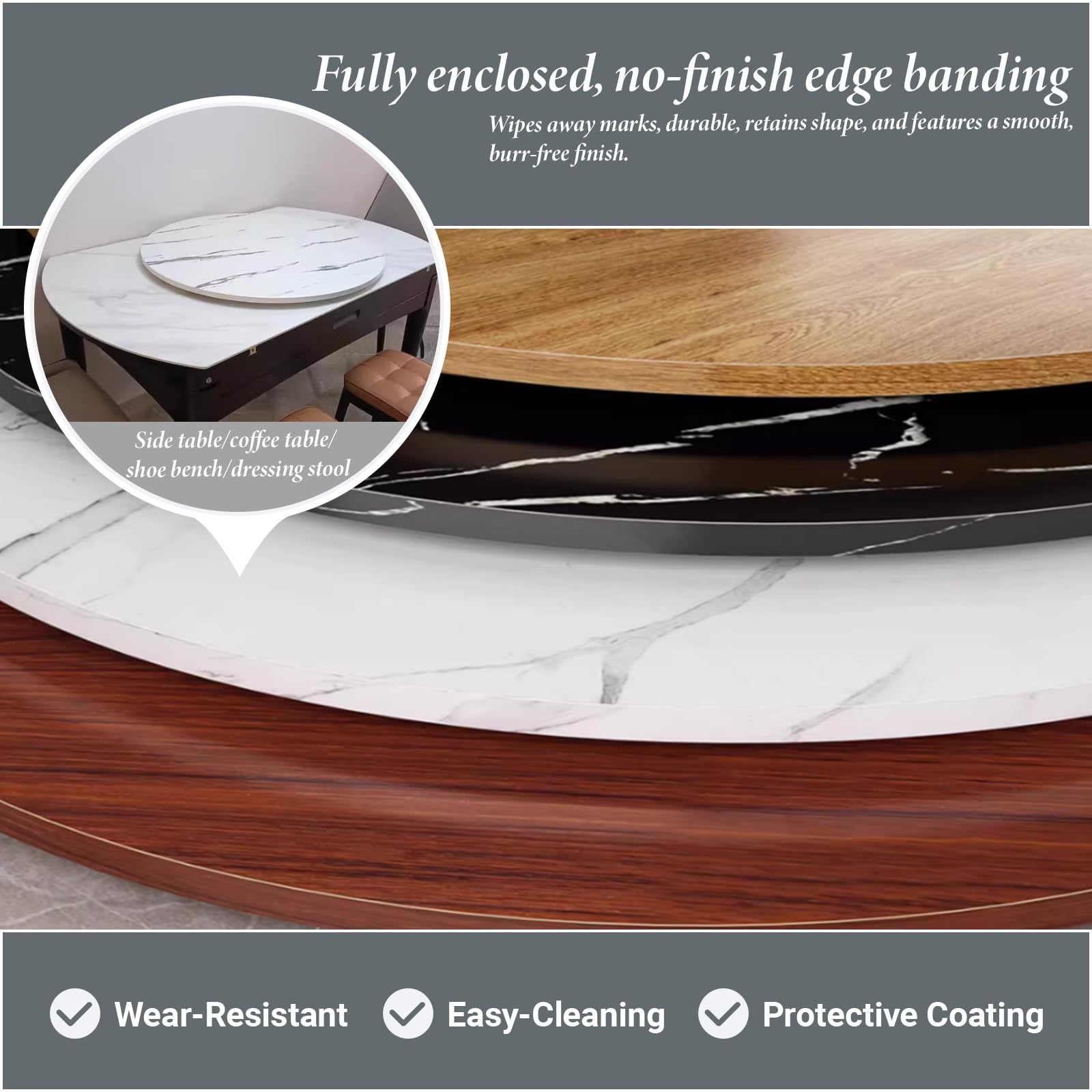 Taca obrotowa o fakturze marmuru - 50 cm stół obrotowy drewniany imitacja marmuru Lazy Susan do domu i hotelu duża okrągła taca do serwowania, elegancki wystrój kuchni