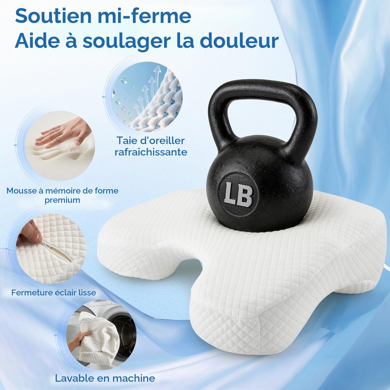 Oreiller Ergonomique Cervical pour Dormeurs sur le Côté, le Dos, Oreiller de Positionnement Latéral avec Trou, Coussin Memoire Forme pour Cou et Épaules, Oreiller Memoire Forme Coussin de Lecture