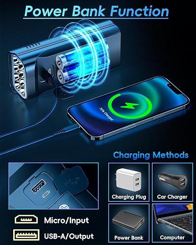 Miniatura 4 de 2024 8 luces LED para bicicleta para conducción nocturna, 9000 lúmenes USB recargable LED faro y 14 modos de luz trasera colorida, 5800 mAh súper