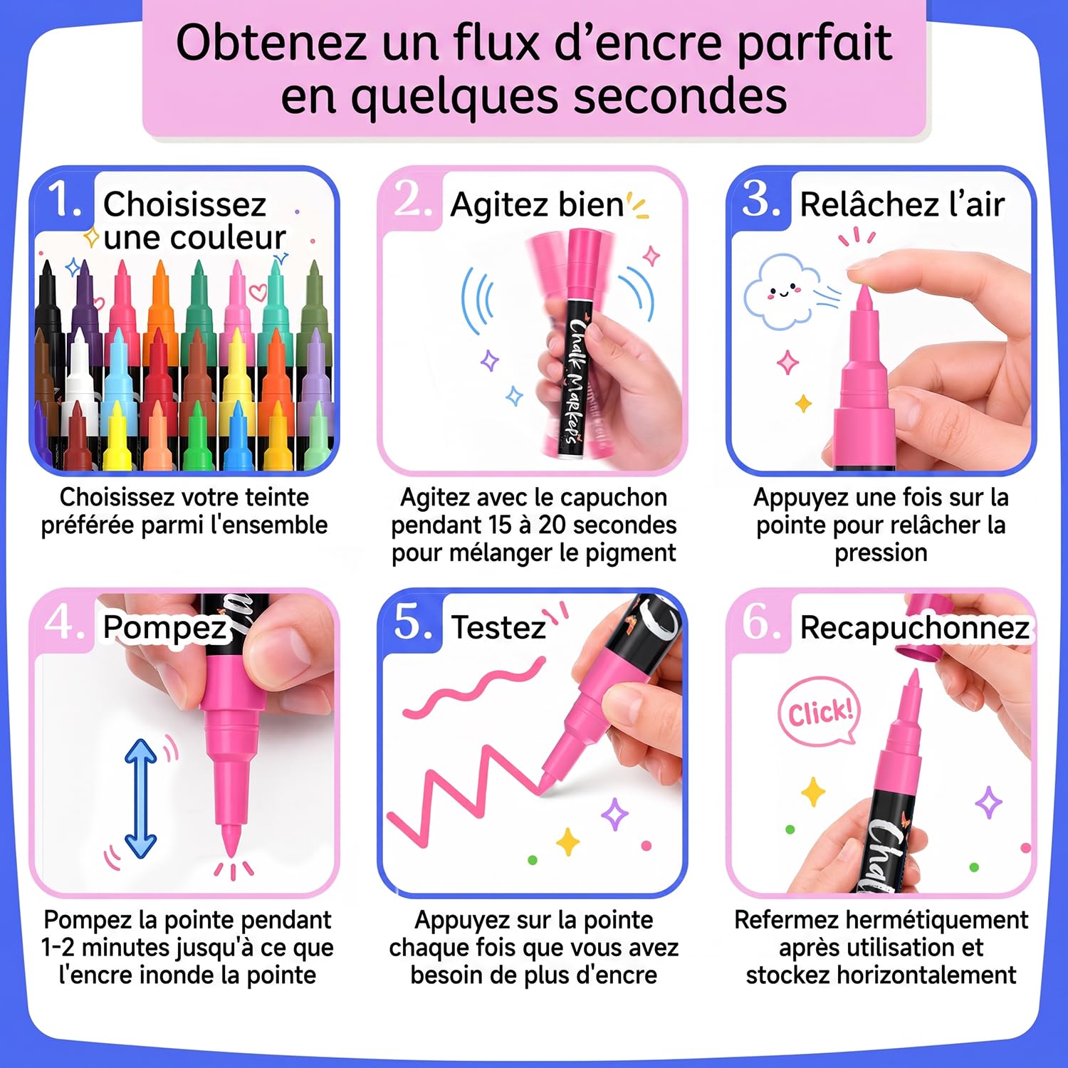 Chalkola Set 30 Marqueur Craie Effacable Tableau Noir 1mm - Stylo Craie