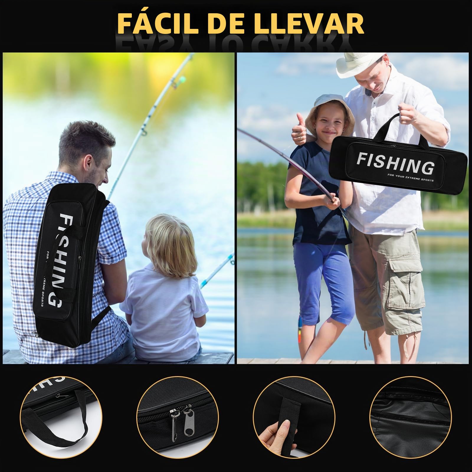 Telescopic Fishing Rod and Reel Combo Set, 2.1m Metal Fishing Pole Kit with Line, Lures, Carrier Bag, Spinning Rod Reel Combo