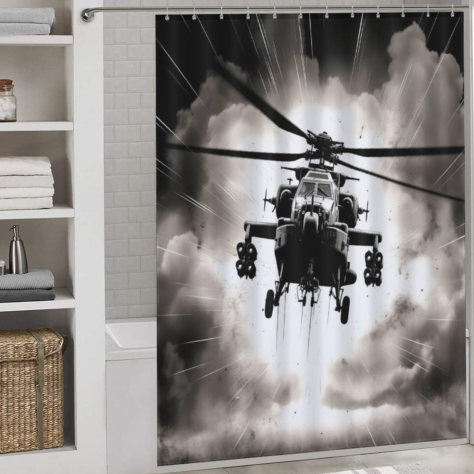 Rideau de douche hélicoptère en polyester haut de gamme 168x183cm