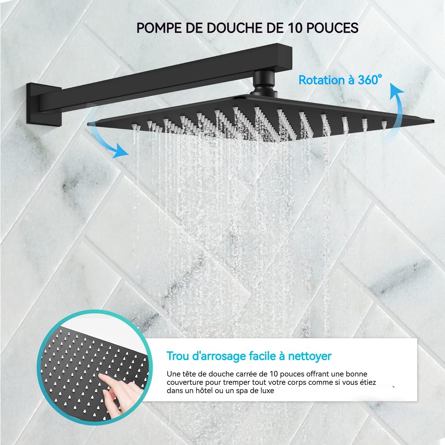 Douche Encastrable avec Douche de Tête 25 cm à Effet Pluie | Mitigeur Douche 2 Voies, Système de Douche Encastré avec Douchette, Installation Murale Facile et Rapide