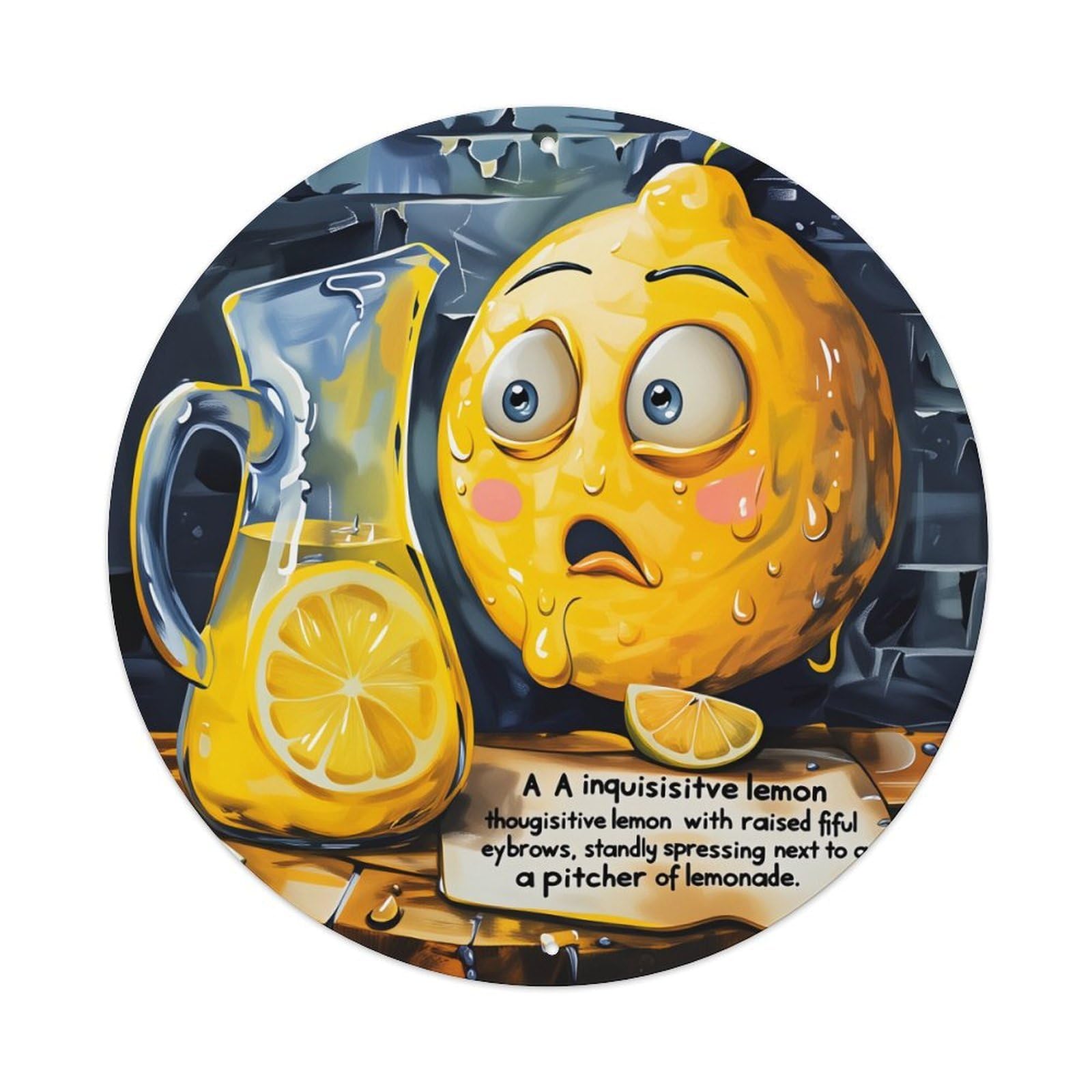 Lemon Pitcher Lemonade Slice Water Round Tin Sign Vintage Metal Sign Home Bar Garden Indoor & Outdoor Wall Decor Retro Metal Poster 8x8 Inch
