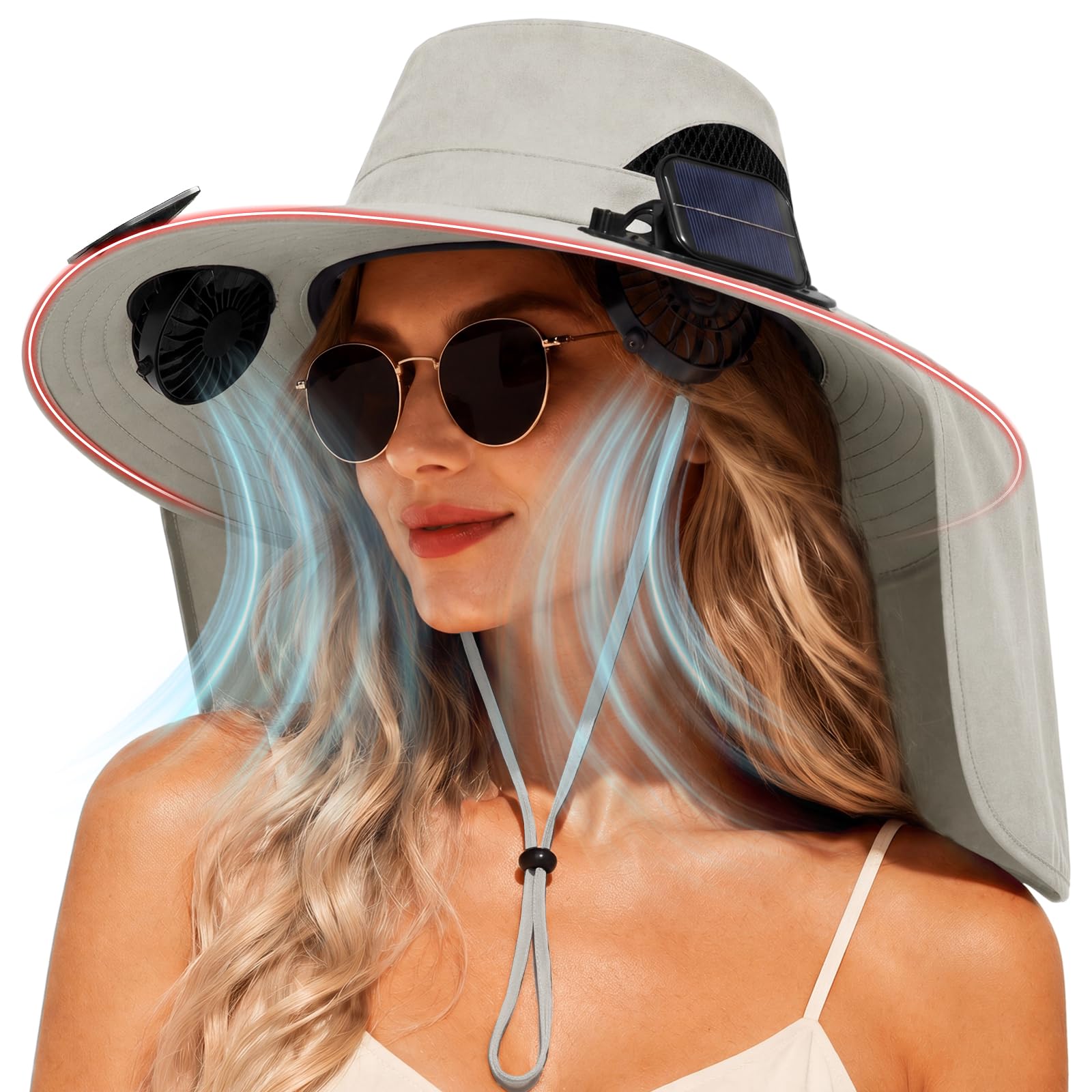 Solar Panel Powered Fan Built in Wide Brim Outdoor Fishing Hat USB Charging Men Ultralight Sun Bucket Mission Cooling Cap Ultra Light Straw 2 Double Solar Brim for Gardening Boonie Beach Sunhat Summer